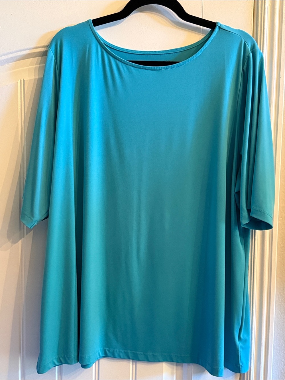 Susan Graver Short Sleeve Crew Neck Top in Teal